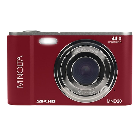 Minolta MND20 16x Digital Zoom 44 MP/2.7K Ultra HD Digital Camera Red MND20-R